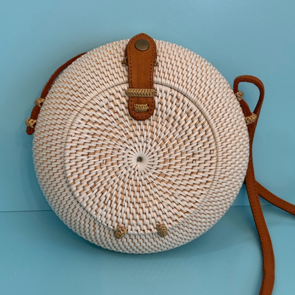 NWT Pink Haley 100% Rattan & Leather Crossbody Bag